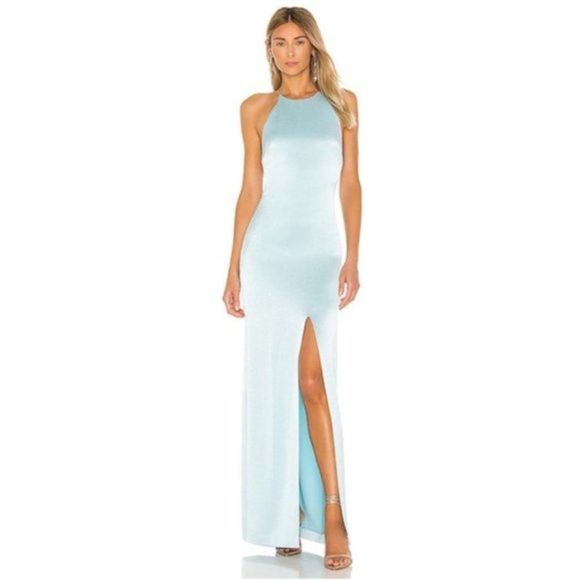 NWT Alice + Olivia Ettley Halter Satin Maxi Dress Gown in Light Blue - Size 8 - Picture 10 of 10